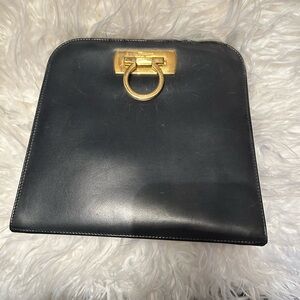 Authentic Salvatore Ferragamo Black Leather Women's Bag with Gold Chain
